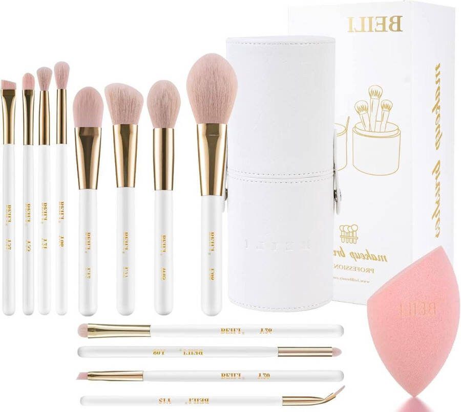 Make-upkwastenset 12 make-upkwasten incl. penseelopslag blenderspons en reinigingsmat cosmeticakwasten Kabuki foundation concealer oogschaduwkwast veganistische make-upkwast