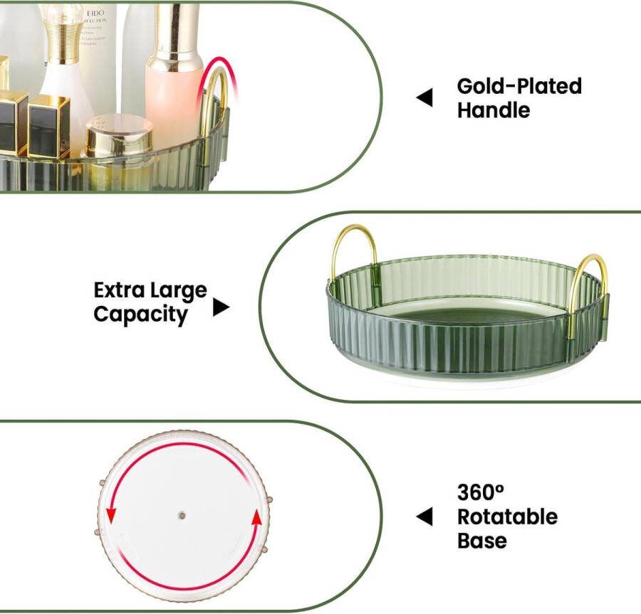 Make-uporganizer 360 graden draaibaar multifunctionele huidverzorgingsorganizer cosmetica opslag voor make-uptafel badkamer slaapkamer 1 laag groen