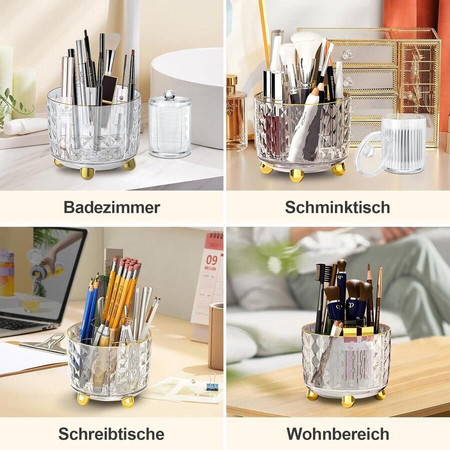 Make-uporganizer 360 roterende houder opslag voor make-upborstels wattenstaafjes en wattenschijfjes cosmetica-organizer voor kaptafel slaapkamer en badkamer