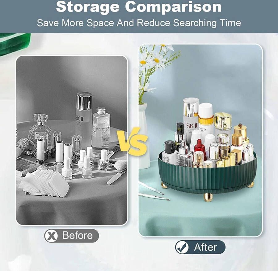 Make-uporganizer cosmetica-organizer 360° draaibare kwastenorganizer badkamerorganizer draaibaar voor kamer decoratie kaptafel slaapkamer badkamer (zwartgroen