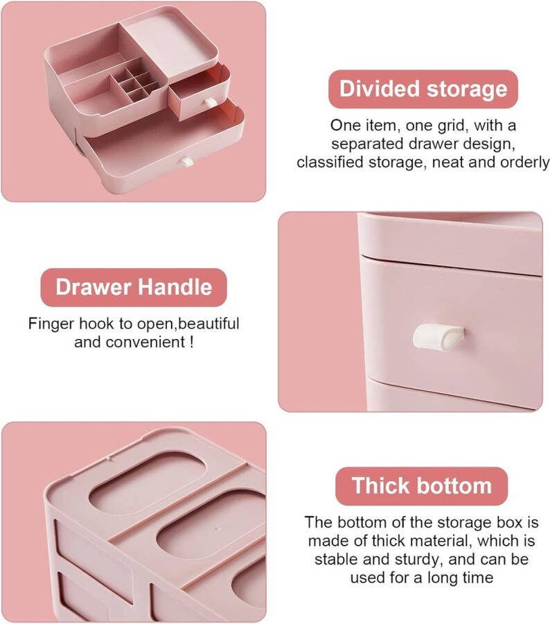 Make-uporganizer met schuifladen cosmetica-opbergdoos met 2 laden en 9 vakken wit opslag voor make-up sieraden schrijfwaren bureau make-uptafel thuis en op kantoor