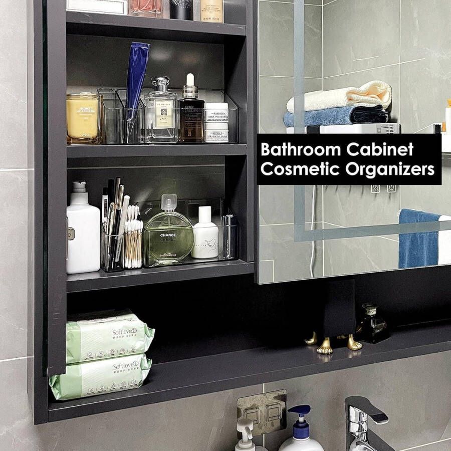 Make-uporganizer van kunststof met 2-laags opbergdoos voor make-uptafel en badkamer cosmetica en schoonheidsen desktop-opberghouder met beweegbare binnenkoffer