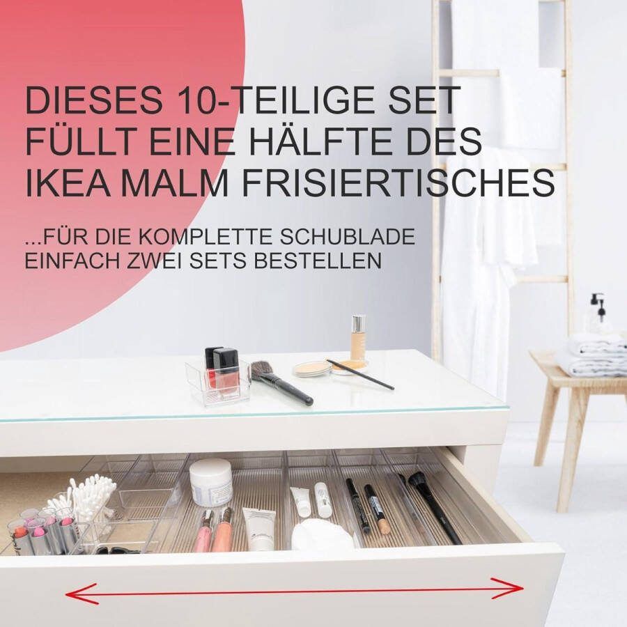 Make-uporganizer voor cosmetica en make-up Geschikt voor de Malm-commode Opbergsysteem Kaptafel Opbergdozen 10-delig voor een halve lade