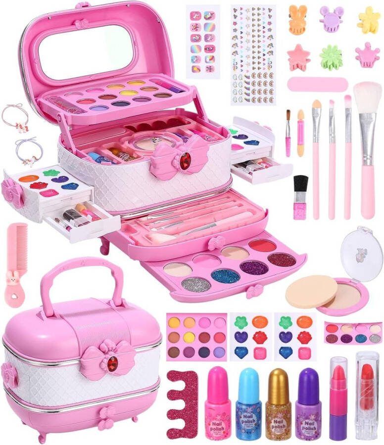 Make-upset meisjes 62 stuks make-upkoffer verjaardagscadeau Kerstmis Halloween meisjes 4 5 6 7 8 jaar make up koffer meisje