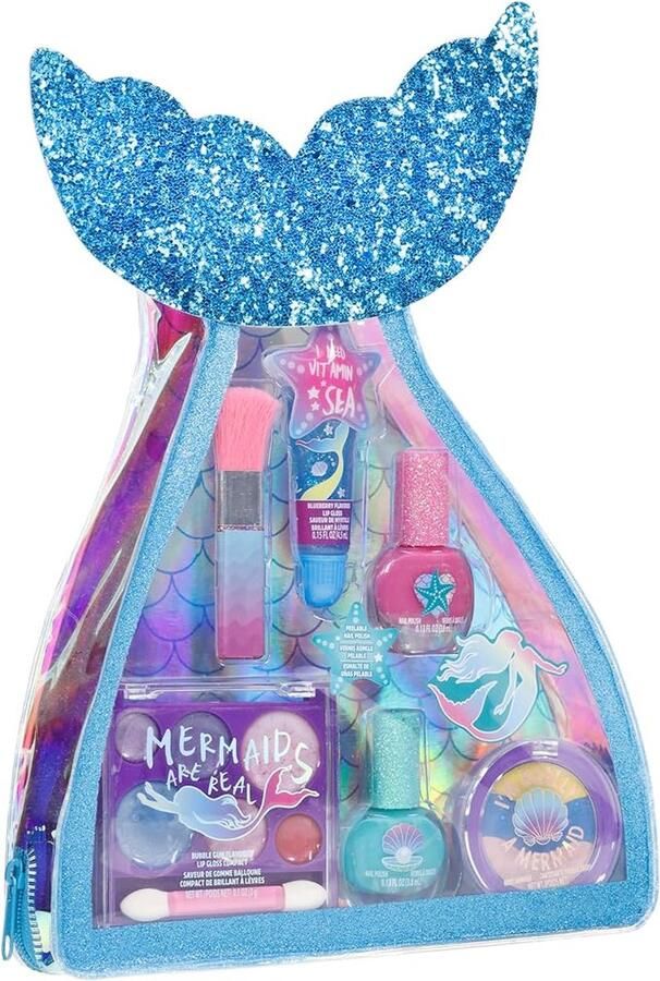 Make-upset met 8 stuks inclusief lipgloss nagellak body Shimmer en meer in zeemeermintas vanaf 3 jaar voor feestjes logeerpartijen en make-overs