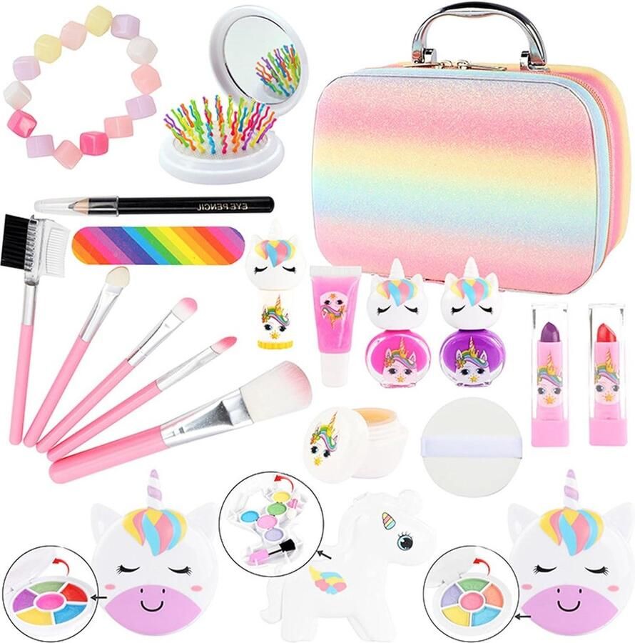 Make-upset voor kinderen speelgoed meisjes wasbaar en niet giftig beautykoffer kerstcadeau verjaardagsgeschenk speelgoed voor meisjes 3-8 jaar make up koffer meisje
