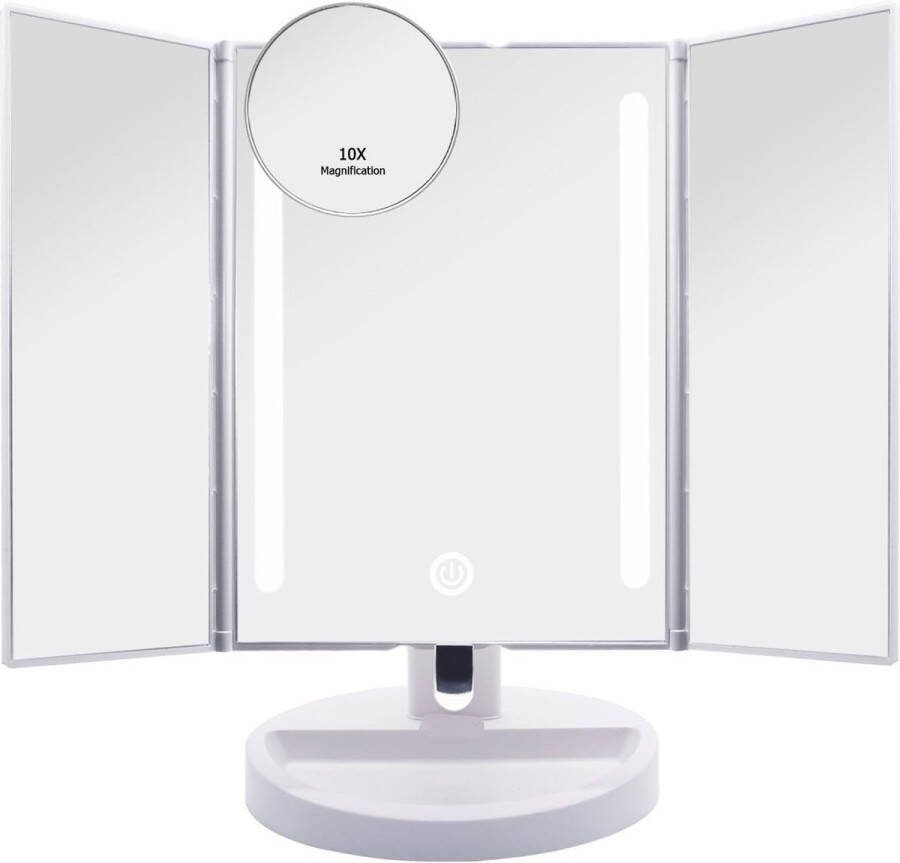 Make-upspiegel met ledlicht drievoudig gevouwen make-up spiegel met touchscreen 180 graden draaibaar 180 graden verstelbaar tafelspiegel in dubbele stroommodus