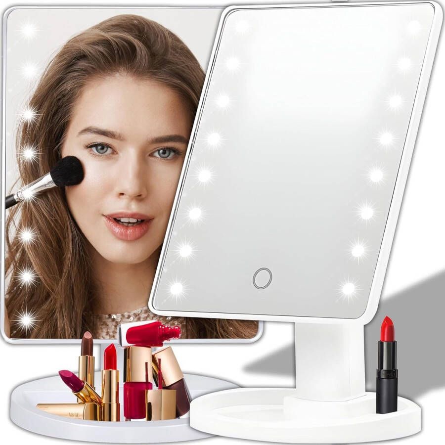 Make-upspiegel met ledverlichting cosmeticaspiegel voor thuis en onderweg voor make-up en scheren staande spiegel
