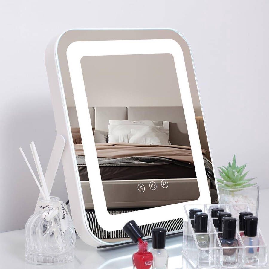 Make-uptafel spiegel met verlichting Smart Touch bediening 25 x 30 cm 3 kleurverlichtingsmodi hollywood spiegel met verlichting