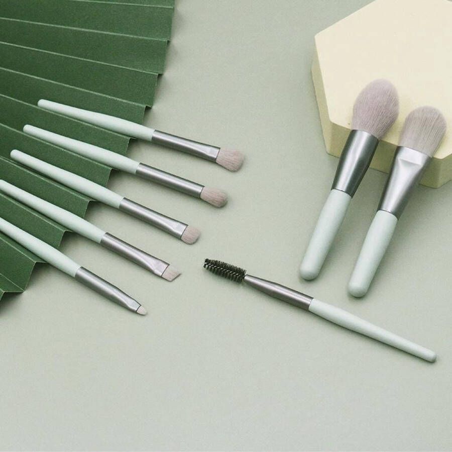 Nixnix Makeup kwasten Set met groene tas 8 stuks Professionele kwaliteit Make up brush Oogschaduw Foundation Kwast Poeder Kwast Cosmetica Kwasten Set – Make-Up Tasje