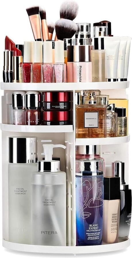 Makeup Organizer 360 Graden Draaibaar Opbergen Cosmeticabox voor Dresser Badkamer en Slaapkamer Wit
