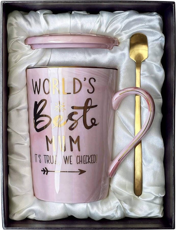 Mama verjaardagscadeaus voor mama van dochter zoon 's werelds beste moeder mama mok grappige cadeaus voor mama van kind op haar verjaardag Moederdag 14oz roze marmeren keramische koffiekop met