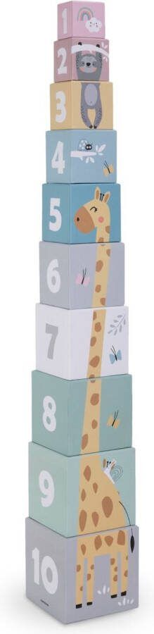 Mamabrum stapeltoren voor kinderen 10 elementen cijfers en dieren 10 kartonnen blokjes in verschillende maten voor kinderen babyspeelgoed stapeltoren stapelblokjes