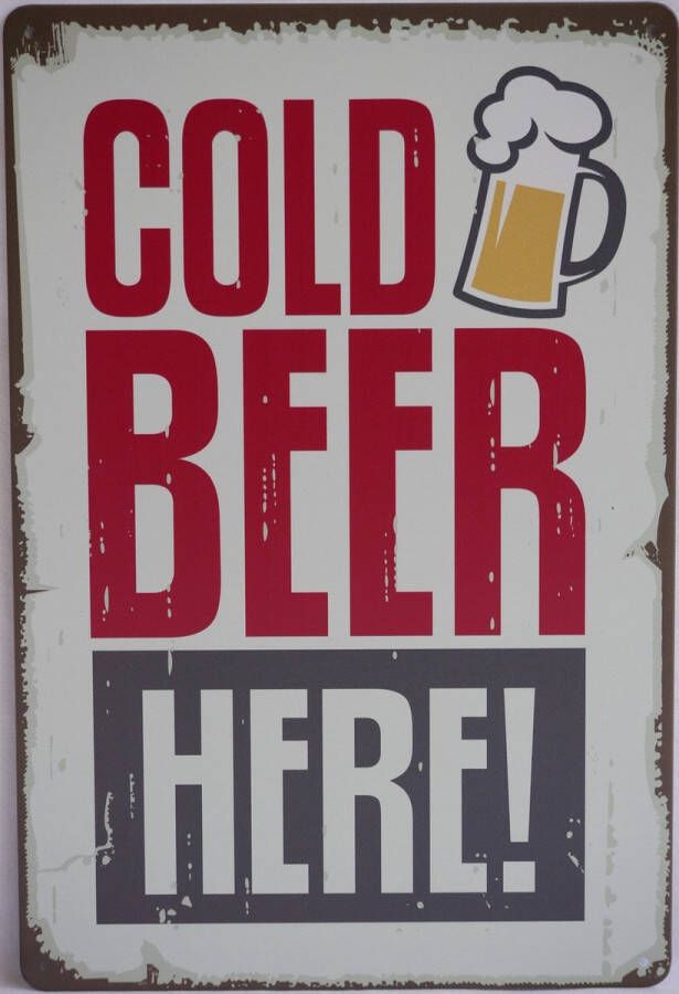 Mancave Decoratie Wanddecoratie Metaalbord Cold beer here Wandborden 30x20cm