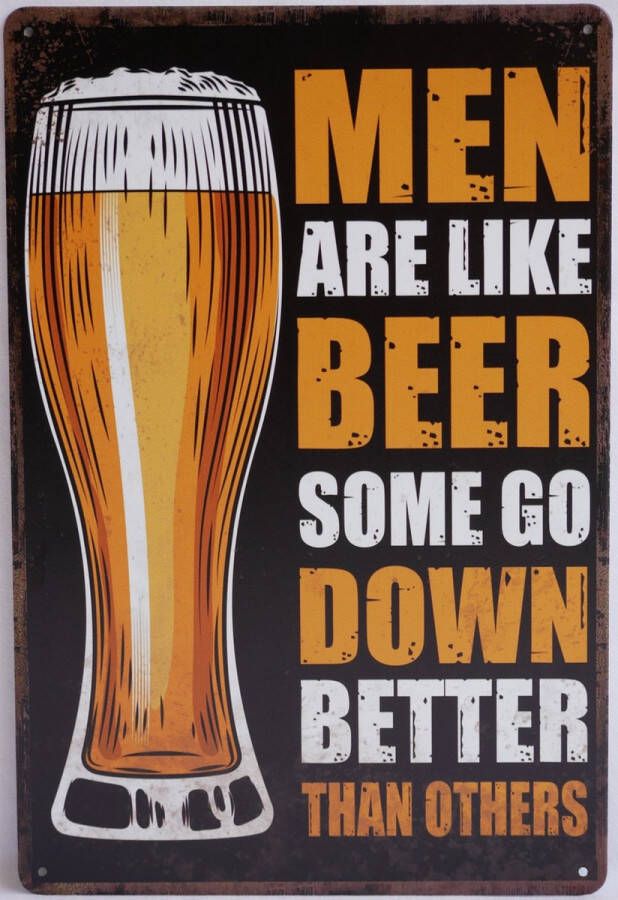 Mancave Decoratie Wanddecoratie Metaalbord Men are like beer some go down better than others Wandborden 30x20cm