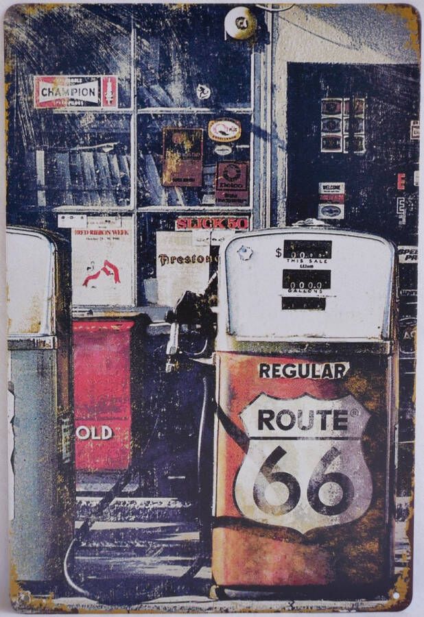 Mancave Decoratie Wanddecoratie Metaalbord Route 66 gasstation Wandborden 30x20cm