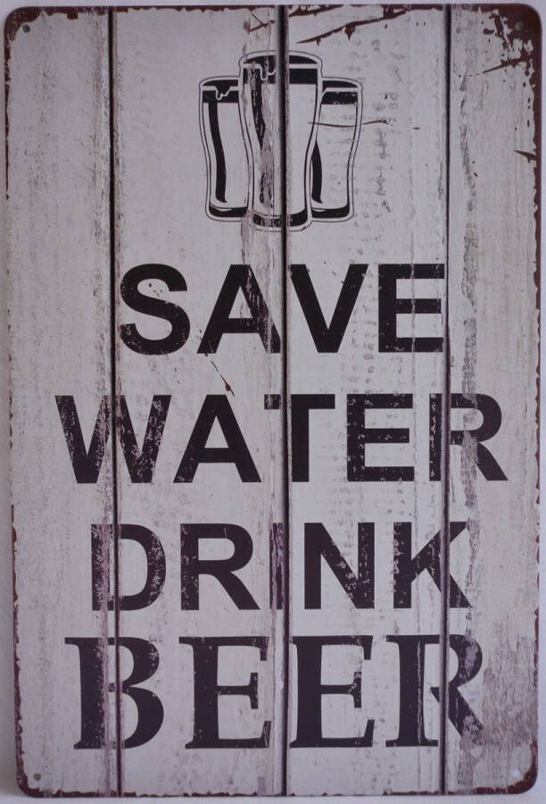 Mancave Decoratie Wanddecoratie Metaalbord Save water drink beer Wandborden 30x20cm