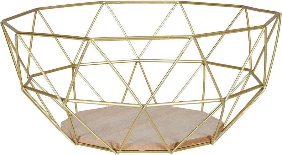 Mand metaal goud 26 x 12 cm fruitmand modern hout MDF bruin fruitschaal tafeldecoratie friut basket
