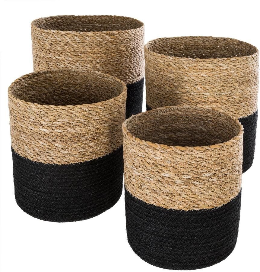 Manden set van 4 Jute Zwart Opbergmanden bloempot 4 stuks