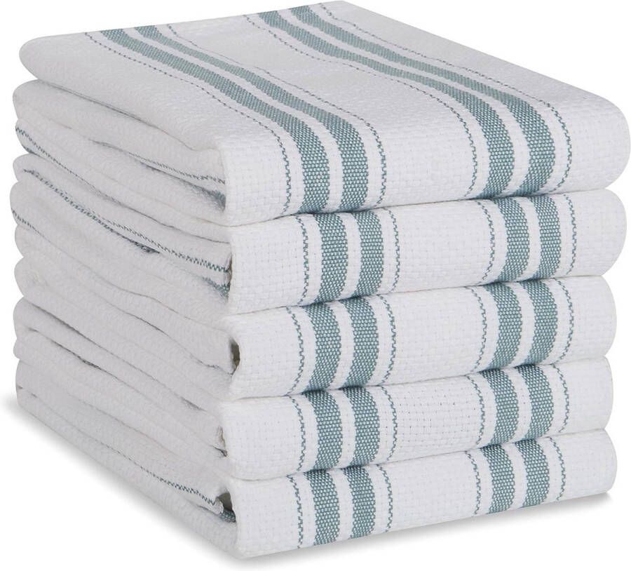Mandgeweven streeppatroon theedoek van 100% katoen in groenblauw set van 5 stuks keukendoek absorberend sterk sneldrogend machinewasbaar huisdecoratie en badkameraccessoires