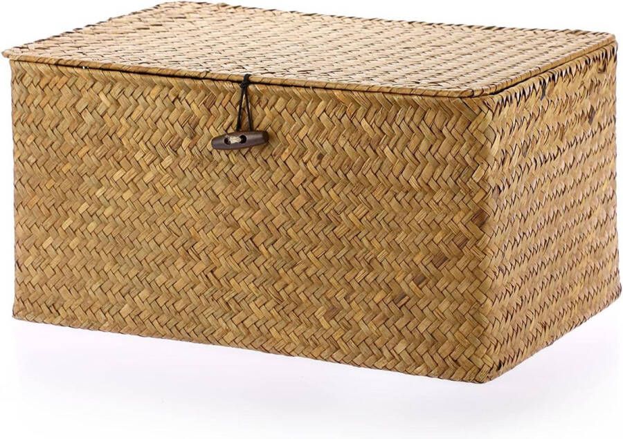 Mandje zeegras opbergen vierkant badkamer organizer decoratief multifunctioneel karamel L