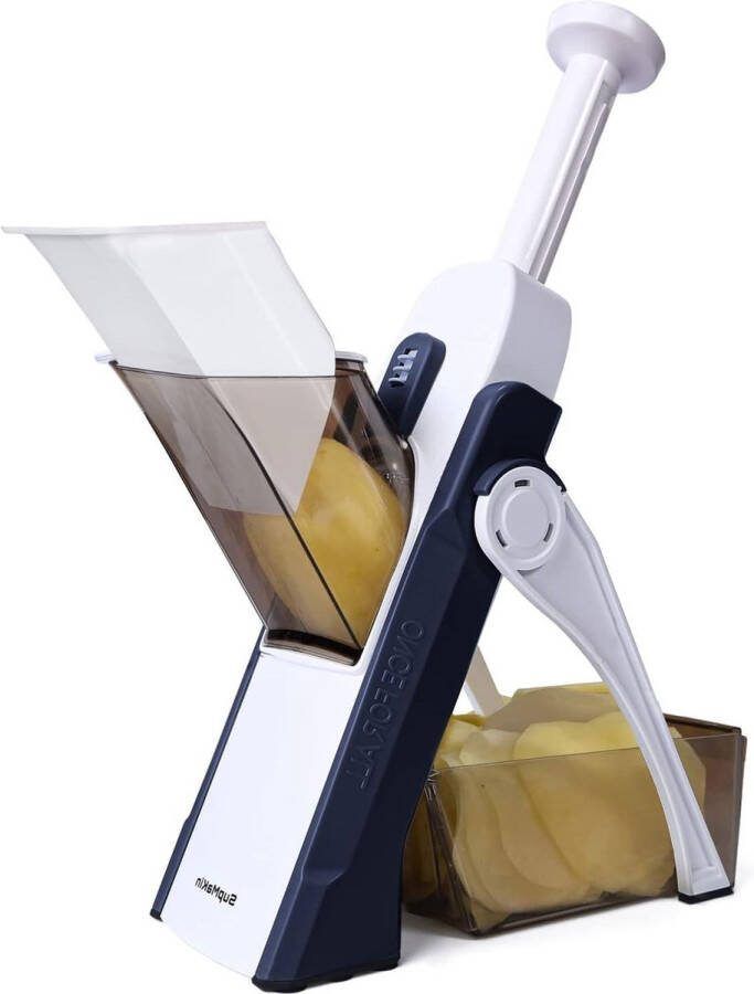 Mandolin Vegetable Cutter Safest Potato Chip Cutter Multifunctional Slicer with 4 Cutting Modes Cutting Dicing Chopping Julienne Best Kitchen Gadgets Blue