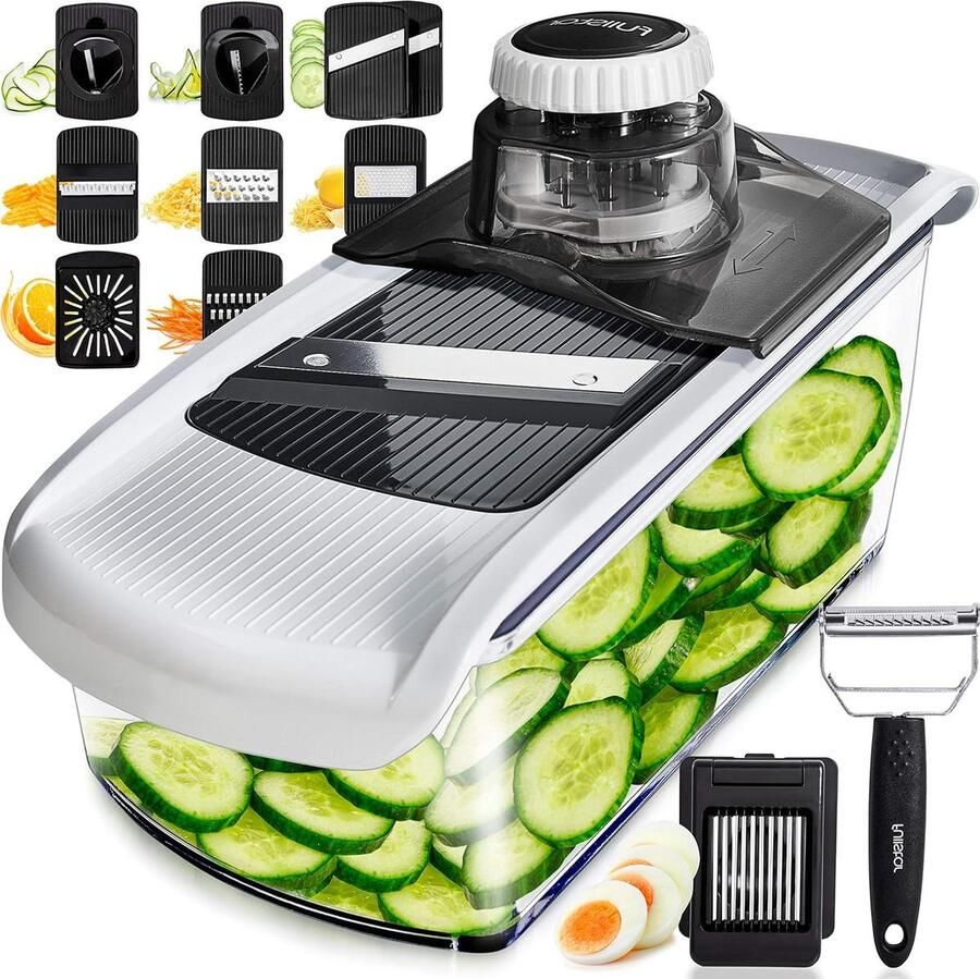 Mandoline 11-in-1 Professionele Plantaardige Snijmachine Handmatige Mandoline Snijder Kaasrasp Julienne Zester Sapcentrifuge Eisnijder Eierscheider Dunschiller