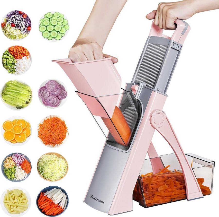 Mandoline Veilig Voedsel Snijmachine Groenteschotel Met Verstelbare Dikte Multifunctionele Veggie Chopper Mandoline Dicer Voor Ui Aardappel Tomaat Roze