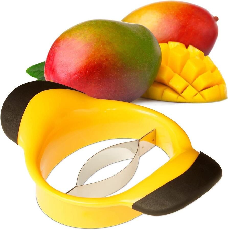 Mangosnijder met slipvaste handgrepen en rvs snede zwart-geel mango deler en ontpitter Appelsnijder