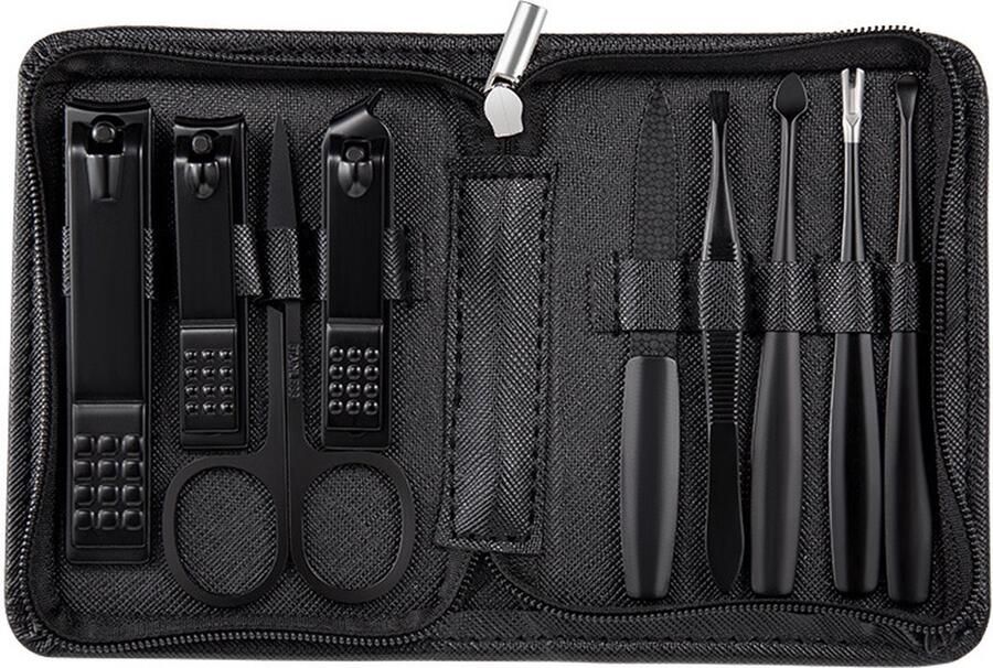 Manicure en Verzorging Set Met Lederen Etui 10-delige Nagelknipperset Set voor Manicure en Pedicure Zwart voor professioneel en dagelijks gebruik Roestvrij Staal Nagelverzorgingsgereedschap voor vrouwen & meisjes Nagelknipper Combo