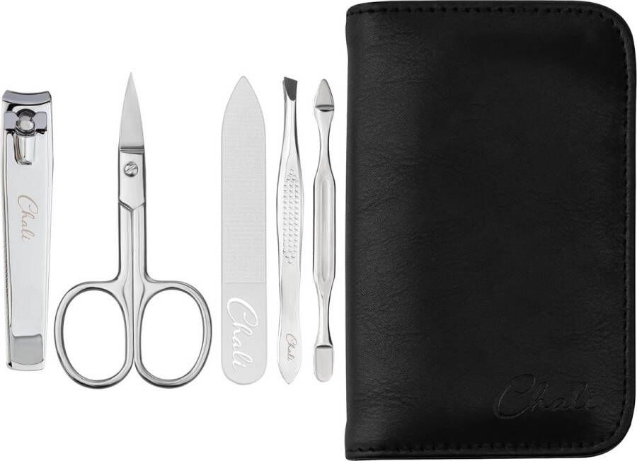 Manicure Set 5-delig Nagelset Roestvrij Staal voor Dames en Heren met Etui Nagelschaar Nagelknipper Glazen nagelvijl Nagelriem duwer Pincet