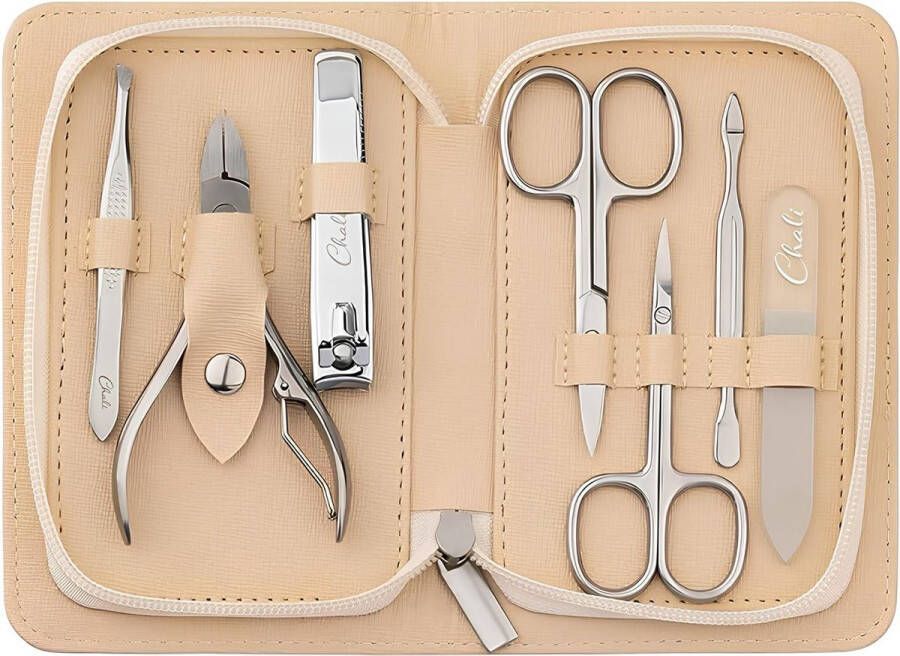 Manicure Set 7-delig Nagelset Roestvrij Staal voor Dames en Heren Nagelschaar Nagelhuidschaar Nagelknipper Glazen nagelvijl Nagelriem duwer Nageltang Pincet