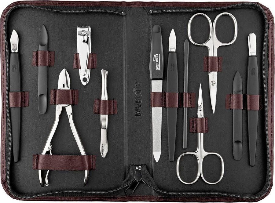 Manicure set Manicureset 12-delig voor Heren en Dames Nagelverzorgingsset met echt lederen etui Hoogwaardige Manicure en Pedicure Set