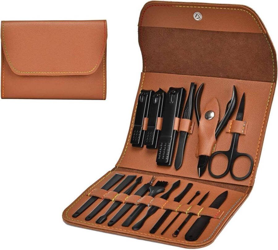 Manicure set Manicureset 16Pcs PU Lederen Case Persoonlijke Verzorging Tool Mannen Vrouwen Verjaardag Kerst Bruiloft Sokken