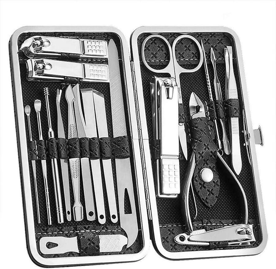 Manicure set Manicureset 19 STKS Professionele Nail Clippers Kit Pedicure Care Tools Rvs Grooming Gereedschap Met PU Lederen Case voor Reizen & Thuis