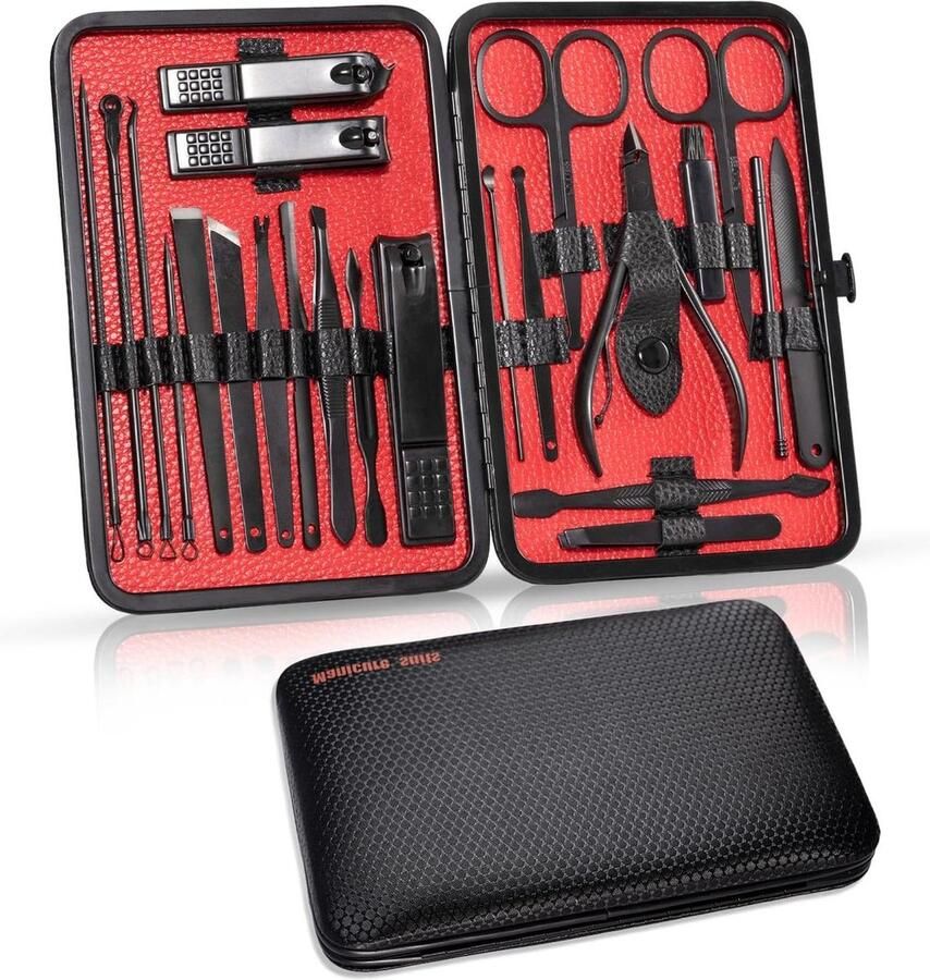 Manicure set Manicureset 23 delige nagelset pedicure set nagelknipper roestvrij staal draagbare nagelschaarset met PU lederen tas nagelverzorgingsset professionele all-round hand voetverzorgingsset voor dames