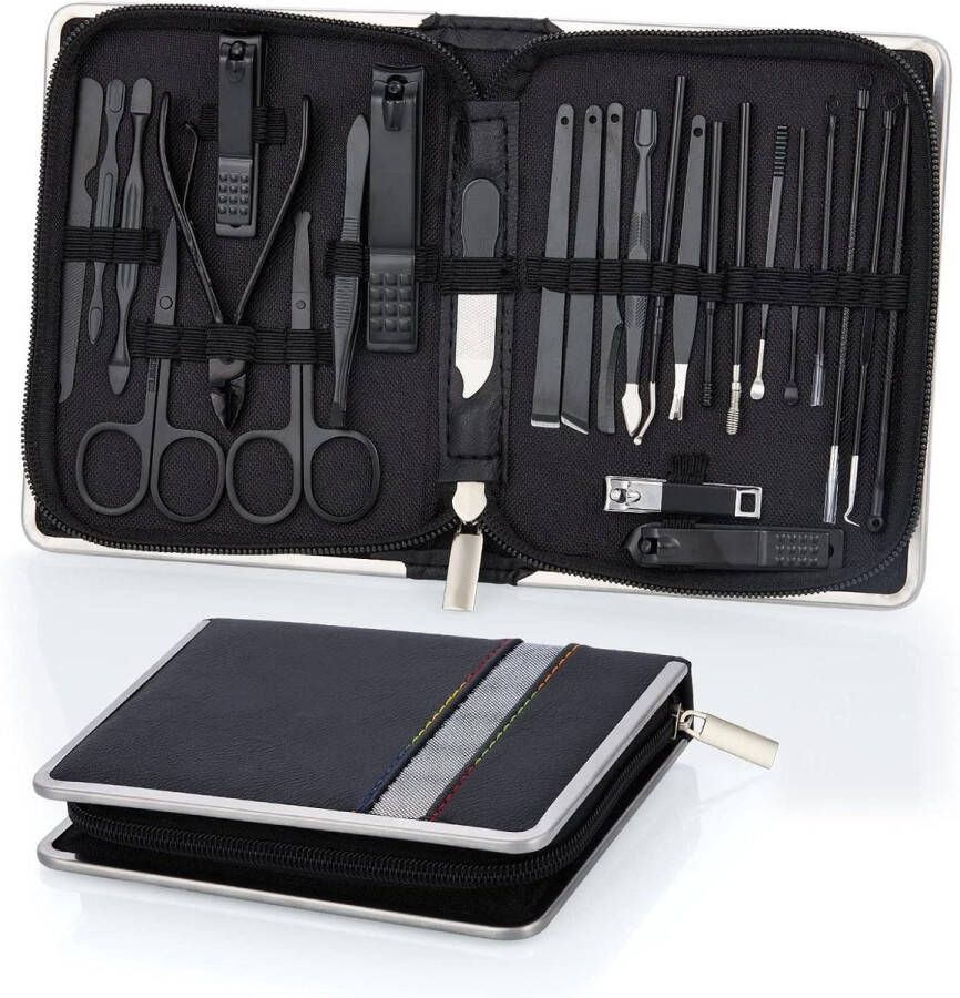 Manicure set Manicureset 26-delig professionele nagelknipperset roestvrij staal nagelset gereedschap manicure en pedicure reiniging nagelriemen geavanceerd ontwerp ritssluiting zwart