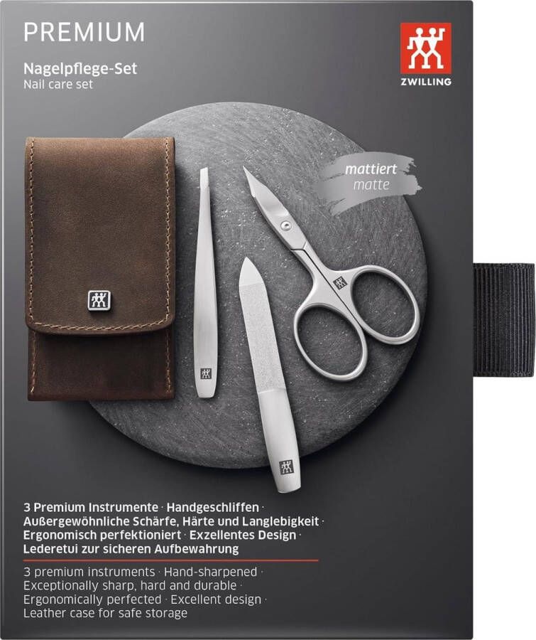 Manicure set Manicureset 3-Delig Pedicure Twinox Set in Bruin Lederen Zaak