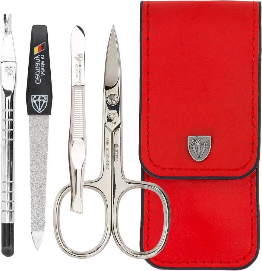 Manicure set Manicureset 4-delige nagelverzorgingsset Modena Rood echt lederen etui Duitsland Nagelschaar pincet saffier nagelvijl