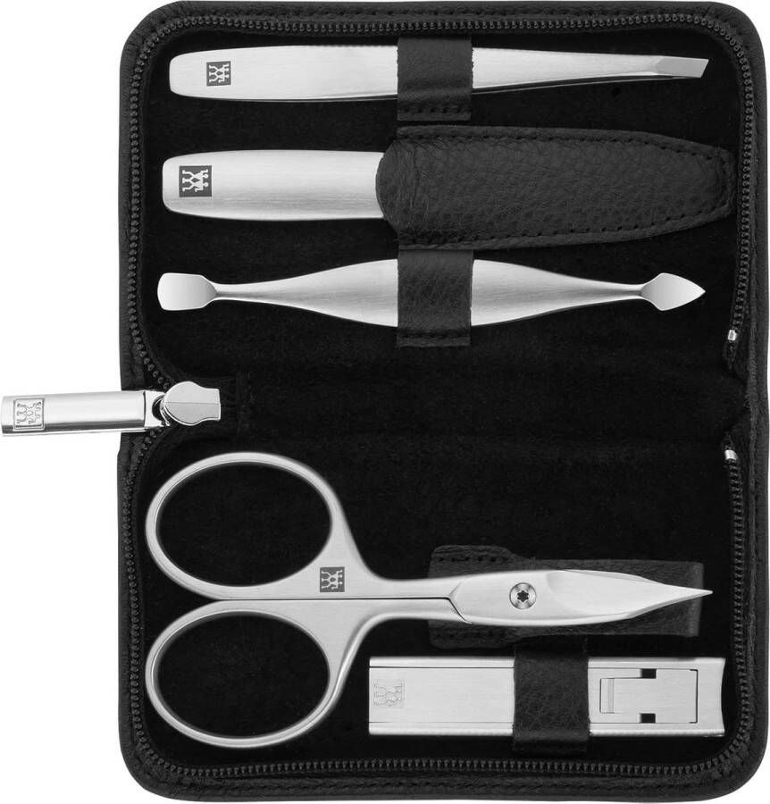 Manicure set Manicureset 5-delig jakleren etui ritssluiting met compacte nagelknipper premium zwart ZWILLING