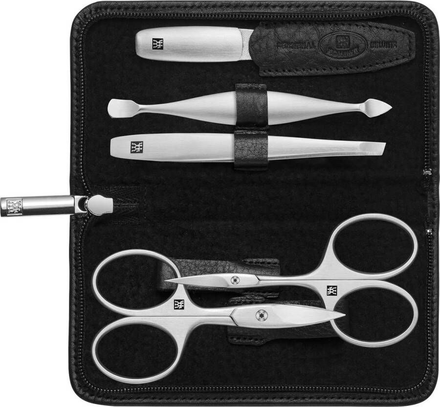 Manicure set Manicureset 5-delig jakleren etui ritssluiting met nagel- en nagelriemschaar premium zwart
