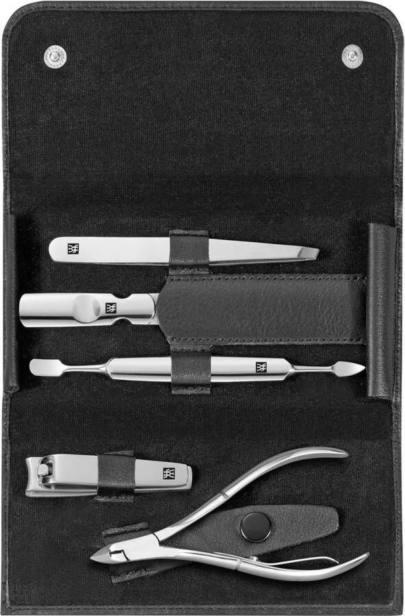 Manicure set Manicureset 5-delig met etui van rundleer professionele verzorging voor handen en voeten zwart