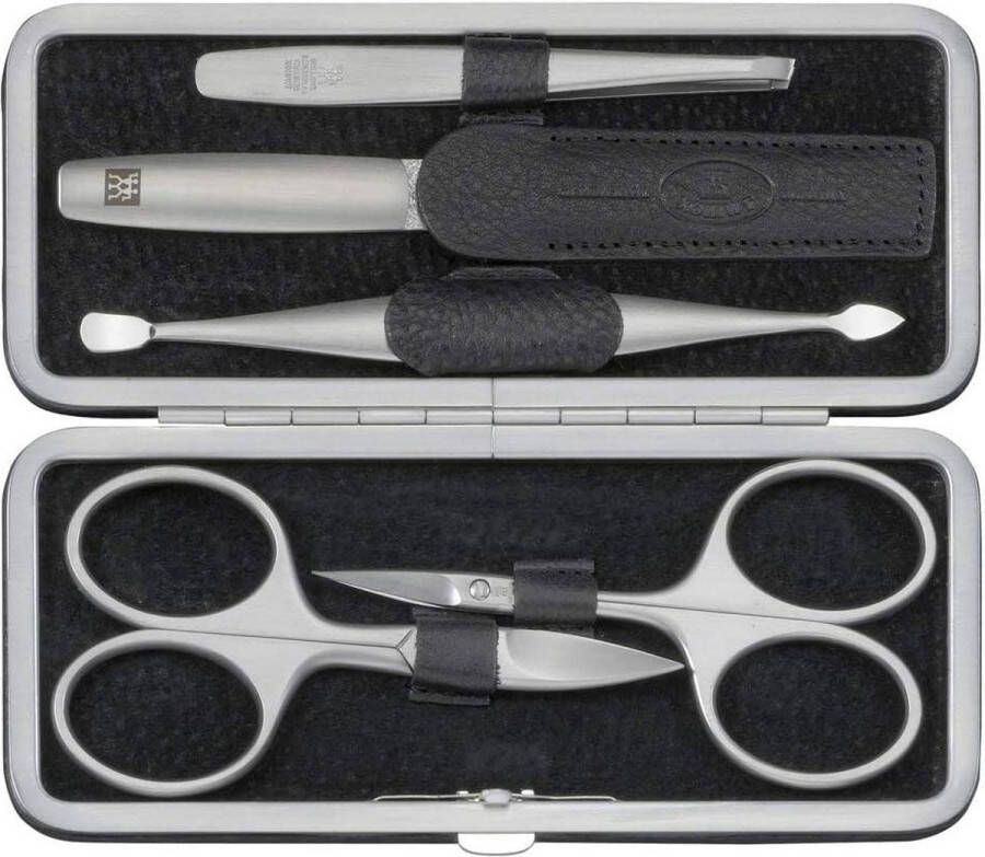 Manicure set Manicureset 5-Delige Zwilling Twinox Set met Lederen Metalen Frame en Fluwelen Interieur Zaak Zwart