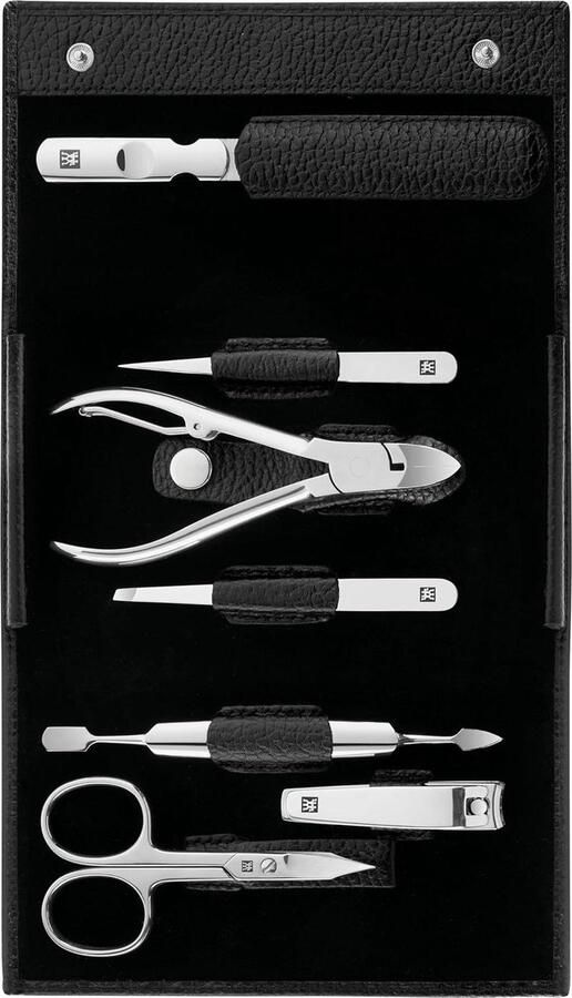 Manicure set Manicureset 7-delig pedicureset reisetui nagelverzorging echt leer zwart gepolijst roestvrij staal ZWILLING
