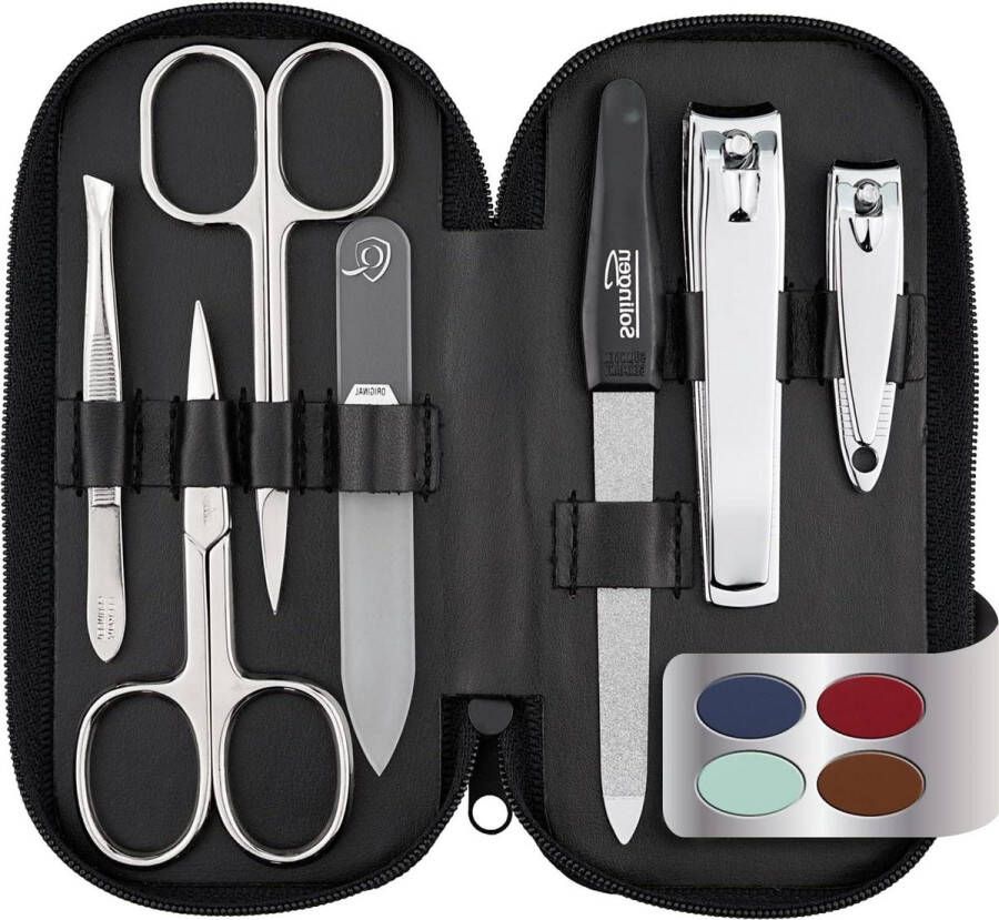 Manicure set Manicureset 7-delig Solingen Made in Germany met gepatenteerde glasvijl hand- en voetverzorging echt lederen etui