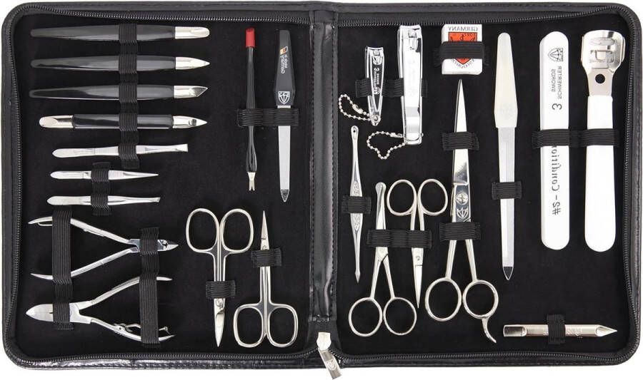 Manicure set Manicureset 7-dlg MEGA nagelset 'Varese' zwart kunstleer nagelschaar nageltang haarschaar nagelknipper