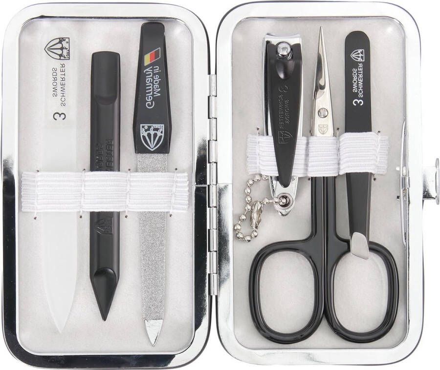 Manicure set Manicureset 'Catania' inclusief huidschaar-nagelknipper-pincet-dubbel nagelinstrument-saffier nagelvijl-glazen nagelvijl wit kunstlederen etui Germany Nagelset