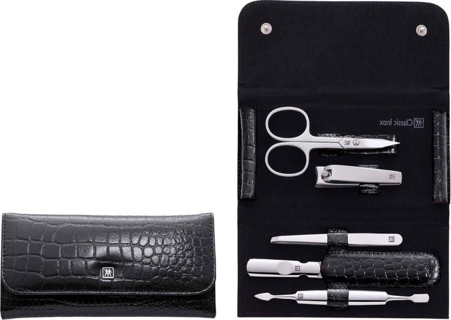 Manicure set Manicureset Klassiek Inox 5-Delige Set met Nette Lederen Zaak en Fluwelen Interieur Zwart