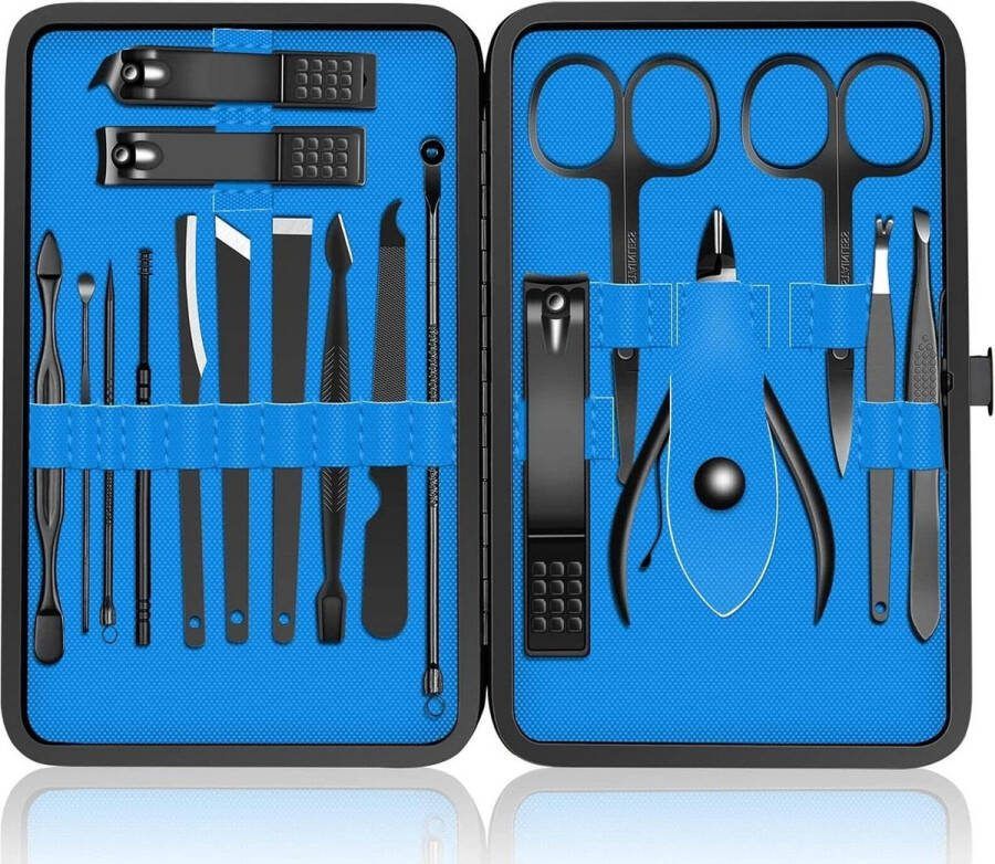 Manicure set Manicureset Nagelknipper Kit Professionele Pedicure Care Tools 18 Stks Roestvrij Staal Mannen Vrouwen Grooming Kit Met PU Lederen Case voor Reizen of Thuis