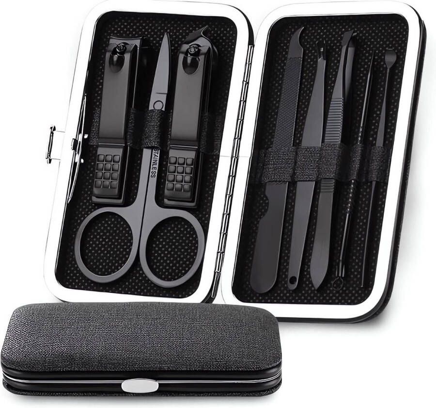 Manicure set Manicureset professionele nagelverzorgingsset voor dames en heren perfect voor voet- en vingernagels in stoffen etui zwart